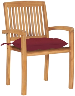 vidaXL Gartenstühle 2 Stk. mit Weinroten Kissen Massivholz Teak 3063276
