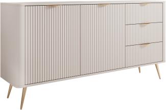 Kommode Literpo 2D3S, geriffelte Fronten, Metallfüße, Aluminiumgriffe (Farbe: Beige)