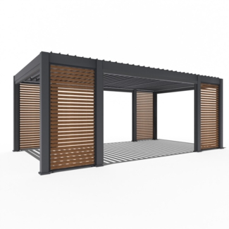 Weide Prestige Pergola | Voll-Alu-Pavillon | Inkl. LED, 4x Lamellenwand & 4x Sonnenrollo | Lamellendach Anthrazit | 3,6x6,57 M