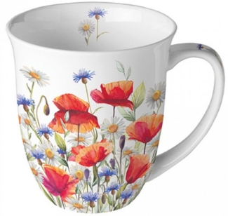 Ambiente Luxury Paper Products Becher Herzen, Mug, Rose, Sommer, Blumen, Pflanzen, Kollektion, Porzellan Tasse, Sommer Blumen, Mohn und Kornblumen, Wiese, Motiv, Geburtstag, Hochzeit, Valentinstag, Muttertag, Geschenke