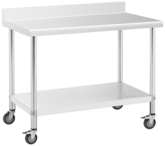 Royal Catering Arbeitstisch 60x120 cm Rollbarer Edelstahltisch Aufkantung Gastrotisch 158 kg