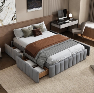 HAUSS SPOLE Polsterbett 140x200cm Kein Kopfteil, minimalistisches Styling, Grau Ohne Matratze (mit Lattenrost Bettrahmen, Kein Kopfteil, minimalistisches Styling, 140 x 200 cm), ohne Matratze
