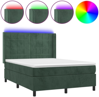 vidaXL Boxspringbett mit Matratze & LED Dunkelgrün 140x200 cm Samt 3139568