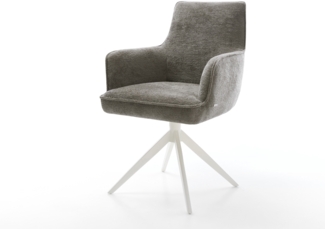 Drehstuhl Heira-Flex mit Armlehnen Bouclé Soft Schlamm Kreuzgestell breit Weiß 360° drehbar Wippfunktion Taschenfederkern