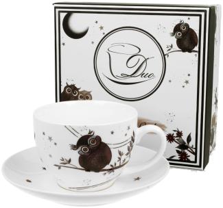 DUO ANIMALS Tasse 250 ml CHARMING OWLS mit Untertasse, New Bone China Porzellan