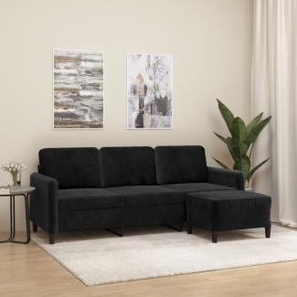 vidaXL 3-Sitzer-Sofa mit Hocker Schwarz 180 cm Samt 3201179