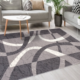 Mazovia Designteppich Modern Teppich Kurzflor Wohnzimmerteppich Robust und pflegeleicht GRAU, 60 x 100 cm, Fußbodenheizung,Allergiker geeignet,Farbecht,Pflegeleicht,Geometrisch
