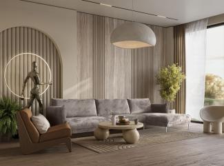 Ecksofa Designersofa MADISON Stoff Tender Way Beige Ottomane Rechts