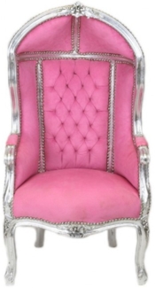 Casa Padrino Barock Kinder Thron Sessel Rosa / Silber - Ballon Sessel Barock Möbel