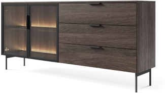 Selsey 'Lumi' Sideboard 2-türig mit Glasfronten, 3 Schubladen und LED, Eiche Dunin, 181 cm