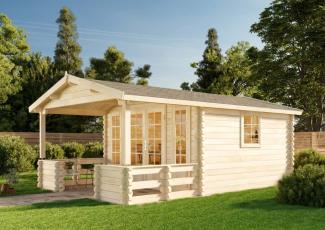 Alpholz Gartenhaus Lappland-A ISO Gartenhaus aus Holz Holzhaus mit 70 mm Wandstärke inklusive Terrasse Blockbohlenhaus mit Montagematerial