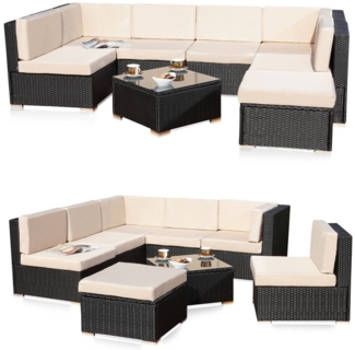 Gartensitzgruppe Terrassenmöbel Polyrattan Gartenlounge schwarz/beige