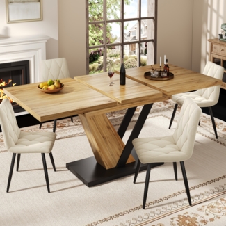 Ausziehbarer Esstisch, Küchentisch, ausziehbar bis 160 cm, Tischplatte mit Holzmaserung, Holz, 120-160 x 75 x 75,5 cm