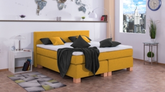 Meisterbetten Boxspringbett Vita 140x220 in W-Yellow, Matratzenbezug Nano, Komfortschaum-Topper