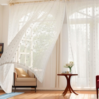 Qelus Gardine Fenster Vorhang Transparent Pompom Vorhänge Gardinen Wohnzimmer Modern, (2 St)