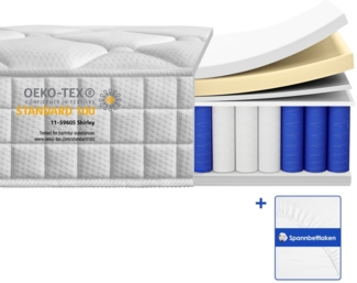 Taschenfederkernmatratze Matratze, 7-Zonen Federkernmatratze Matratzen,mit Spannbettlaken, Hiazurm, 25 cm hoch, (EU-Qualitätszertifizierung, Atmungsaktiv, Orthopädisch), Matratze 90x200 cm oder 140x200 cm, für Kinder und Erwachsen