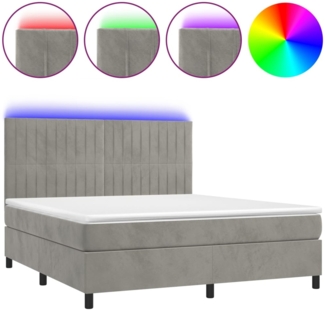 vidaXL Boxspringbett mit Matratze & LED Hellgrau 160x200 cm Samt 3136251