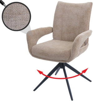 Esszimmerstuhl HWC-O78, Küchenstuhl Stuhl, drehbar Auto-Return, Stoff/Textil Chenille (310g/m²) Öko-Tex ~ hellbraun