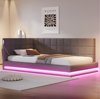 Flieks Polsterbett, Samt Daybett Tagesbett Schlafsofa 90x200 cm mit LED und USB Aufladen