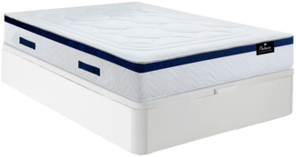 Vente-unique - Set aus Bettgestell mit Bettkasten + Taschenfederkernmatratze - 140 x 190 cm - Hybridmatratze - Weiß - Stärke 30 cm - MARQUIS von PALACIO