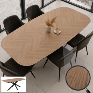 Esszimmertisch HWC-O56, Tisch Esstisch, MDF Metall 200x100 cm ~ helle Eiche-Optik