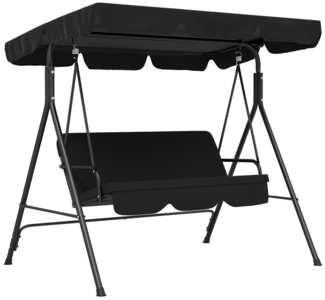 Outsunny Hollywoodschaukel Schaukelbank mit verstellbarem Dach, 3-Sitzer, mit verstellbarem Dach, Schwingbank, 1 tlg, Gartenschaukel, Stahl Schwarz 172 x 110 x 153 cm