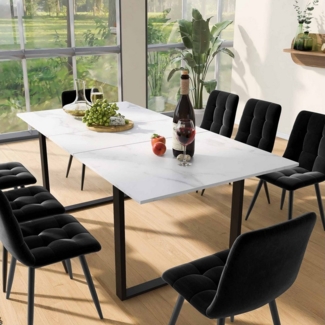 STILVORA Esstisch 140/180x80x75cm Küchentisch Teleskoptisch Wohnzimmertisch, MDF-platte (Teleskoptisch 140/180x80x75cm – Weißes MDF mit Marmoroptik, Ausziehbar & Belastbar bis 60kg, Flexibel für Home & Büro, Robustes Metallgestell, Ideal für Familien &...