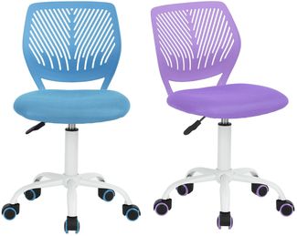 FurnitureR FR Carnation Schreibtischstuhl, Bürostuhl, Stoffsitz, ergonomischer Arbeitsstuhl, ohne Armlehne, höhenverstellbar, Drehstuhl, 2er-Set, lila, Textil Metall, Violett + Blau, 40 x 38.5 x 87 cm