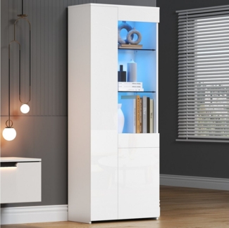 Merax Glasvitrine hochglanz Vitrine mit LED (70*35*180cm, 1-St, Hochschrank Standregal Schrank) Standvitrine Highboard mit Glasfächern, Schublade & Push-to-Open Türen