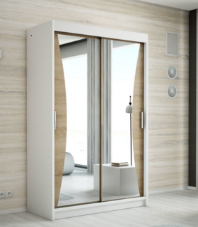 Schwebetrenschrank NIKO 2-trig Schrank 120 cm (mit Spiegel) Farbe: Wei , sonoma