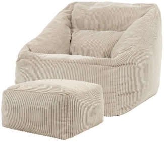 icon Sitzsack Riesen Sessel aus Cord Flauschig „Natalia" mit Hocker (Spar-Set, 1 x Sitzsack-Sessel, 1 x Fußhocker), Sitzsack XXL, Made in Germany, für Erwachsene & Kinder, für Wohnzimmer