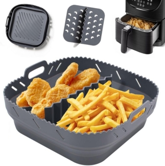 ZEUOPQ Silikonform Silikon Backform Für Heißluftfritteuser mit Trennwand, Faltbar, (Airfryer Silikonform Zubehör für Heißluftfritteuse 1-tlg), Wiederverwendbar Luftfritteuse Silikontopf für Backform, 21*21*8CM