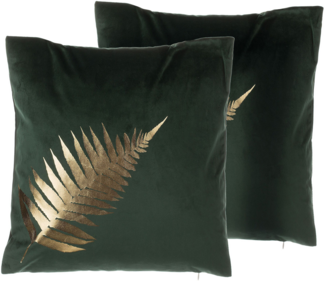 Kissen 2er Set Pflanzenmuster FERN Samtstoff 45 x 45 cm Dunkelgrün