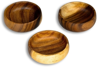 Levandeo® Dekoteller, 3er Set Snackschale Holz Akazie 10x3 cm Rund Design Schale Obstschale