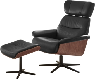 MANILA Loungesessel inkl. Hocker - schwarz / Walnuss