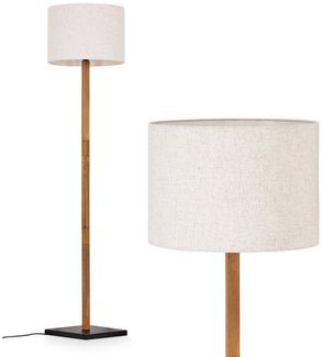 hofstein Stehlampe Stehlampe mit Holzfuß und Schirm aus Stoff, ohne Leuchtmittel, Boho-Style, skandinavisches Design (40 cm), Fußschalter, 1 x E27