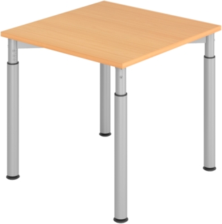 bümö höhenverstellbarer Schreibtisch 80x80 cm in Buche, Gestell silber - PC Tisch höhenverstellbar & klein, höhenverstellbarer Tisch Büro, kleiner Computertisch verstellbar, Y-Serie, YS-08-6-S