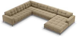 Micadoni Wohnlandschaft Mamaia 7-Sitzer Samtstoff Beige Metall schwarz Links