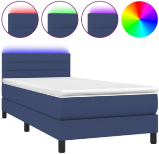 vidaXL Boxspringbett mit Matratze & LED Blau 90x190 cm Stoff 3133203