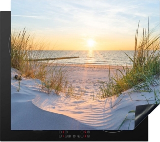 MuchoWow Herd-Abdeckplatte Strand - Sonne - Düne - Gras - Sand - Horizont, Vinyl, (1 tlg), Küche Herdabdeckplatte Ceranfeld Vinyl Einteilig, 59x52 cm