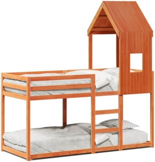 vidaXL Etagenbett mit Dach Wachsbraun 80x200 cm Massivholz Kiefer 3281996