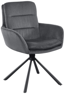 Armlehnstuhl in Cord-Optik Dunkelgrau mit 360° Drehfunktion und Metallgestell 60 x 64 x 89 cm