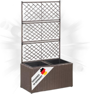 DELUKE® Rankkasten Pflanzgefäß ELOT aus Rattan Braun 2 Töpfe 58x30x107cm Hochbeet mit Rankgitter Pflanzkasten Balkon Terrasse Blumenkasten Pflanzkübel mit Rankhilfe