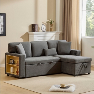 HAUSS SPOLE Schlafsofa Eckcouch Couch L-Form Schlafcouch Ausziehbar, mit Bettkasten Grau, Daybett, Polstersofa, Wohnzimmersofa, 3-Sitzer-Schlafsofa