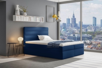 99rooms Adelasia Boxspringbett Velours MONOLITH Blau 140x200 cm