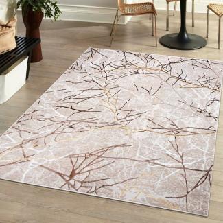 Mazovia Designteppich Modern Teppich für Wohnzimmer - Glänzende Beige Creme mit Gold, 80 x 150 cm