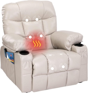 FANTASYLAB Relaxsessel mit Liegefunktion, Fernsehsessel mit Massagefunktion & Wärmefunktion (1-St), mit Seitentasche, 2 Getränkehalter, USB-Ladeanschluss