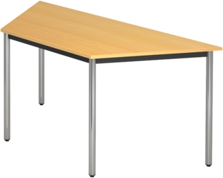 bümö Multifunktionstisch Buche, Tisch 160 x 69 cm, Tischfuß verchromt - Tisch Trapez, Besprechungstisch System D-Serie, Konferenztisch, Meetingtisch, Mehrzwecktisch, Pausentisch, DRTR-6-C