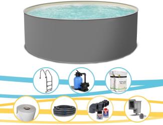 Pool EDITION GRAU Stahlwandpool rund 300x120 cm Komplettset Platin Tiefbecken