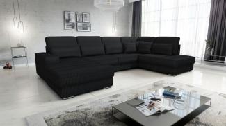 Wohnlandschaft Sofa U-Form NEVIO Stoff Scala Schwarz Ottomane Links